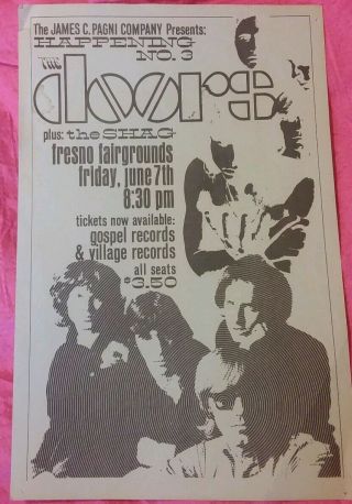 Vintage Handbill Flyer For The Doors Band In Concert Fresno 1968 & Shag