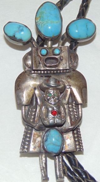 Vintage 3 " Kachina Bolo Tie Turquoise Sterling Silver