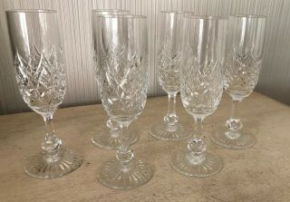 Vintage Signed Baccarat Cut Crystal Set Of 6 Champagne Flutes Glasses Stemware B