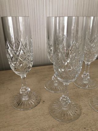 Vintage Signed Baccarat Cut Crystal Set of 6 Champagne Flutes Glasses Stemware B 2