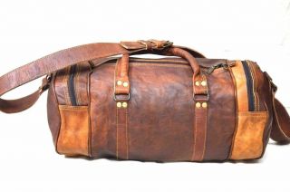 Vintage Men ' s Leather Canvas Travel Luggage Bag Weekend Lightweight Duffle Bag 7