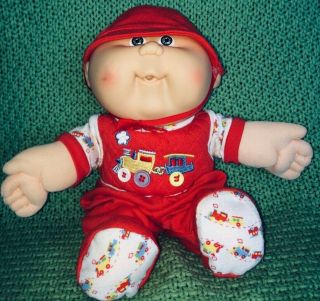 Vtg Cabbage Patch Kids Babies Doll Bean Butt Bbb Train Romper Hat 1986 Htf