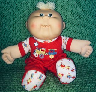 Vtg Cabbage Patch Kids BABIES Doll Bean Butt BBB Train Romper Hat 1986 HTF 2