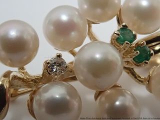 Vintage Mid Century 14k Gold Fine Diamond Natural Emerald Pearl Pendant Enhancer 2
