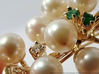 Vintage Mid Century 14k Gold Fine Diamond Natural Emerald Pearl Pendant Enhancer 3