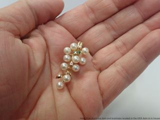 Vintage Mid Century 14k Gold Fine Diamond Natural Emerald Pearl Pendant Enhancer 6
