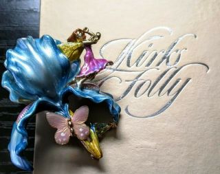Gorgeous Kirks Folly Lavender Iris Fairy Brooch Pin Gold Toned