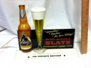 Blatz Beer Sign 1957 Lighted Back Bar Bottle Glass Motion Bubbler Light Vintage