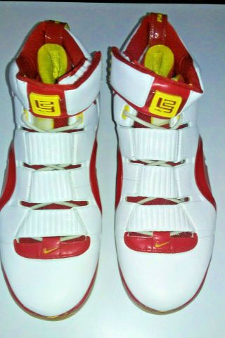 Rare Nike Zoom Lebron 4 Fairfax White/varsity Red&maize Basketball Shoes Size 15