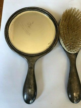 ANTIQUE STERLING SILVER HAND MIRROR AND BRUSH SET 2