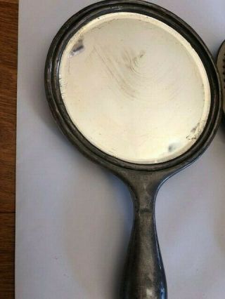 ANTIQUE STERLING SILVER HAND MIRROR AND BRUSH SET 4