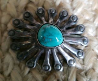 Rare Vtg Native American.  925 Silver Turquoise Pin/pendant Unique Old Pawn 11.  8g