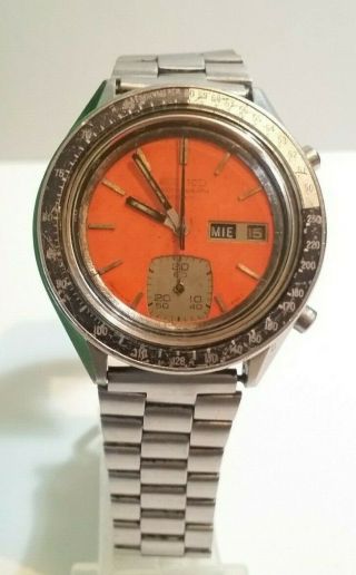 Vintage Seiko 6139 - 6040 Orange Dial Chronograph Watch Collectible Rare 70s Japan