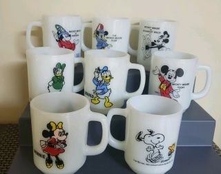 8 Vintage Fire King Anchor Hocking Snoopy,  Mickey Mouse,  Donald Duck Mugs
