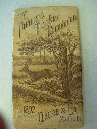 Vintage Farmers Pocket Companion John Deere 1892 26th Annual Edition Pb