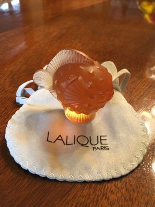Lalique France Crystal Glass Puffer Fish Blowfish Amber Figurine Vintage,  Pouch