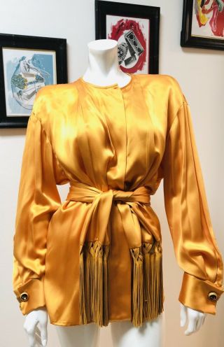 Vintage Gianfranco Ferre Golden Yellow Long Sleeve Pleated Blouse French Cuff 44