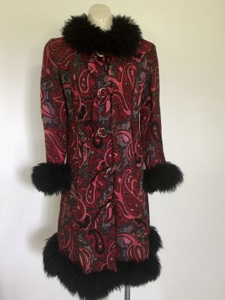 Women’s Vintage “carla Zampatti” 70s Burgundy Shaggy Mod Boho Zhivago Jacket S