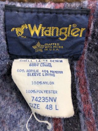 Vintage Wrangler Blanket Lined Western Jean Jacket Men’s Size Large 48 Made USA 5
