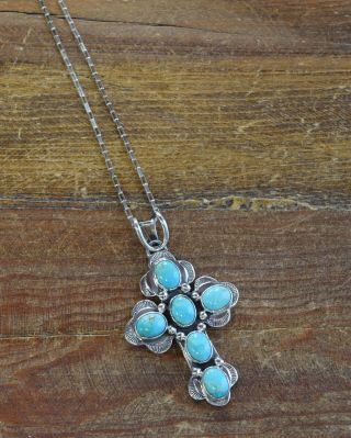 Vintage Sterling Silver Turquoise Cross Necklace 2