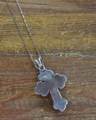 Vintage Sterling Silver Turquoise Cross Necklace 3