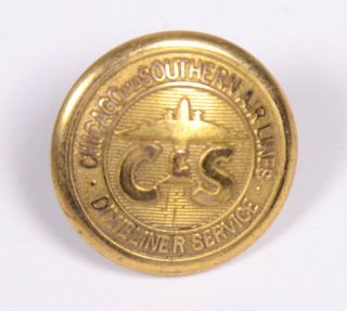 Vintage Chicago And Southern Air Lines,  Dixie Liner Service Brass Uniform Button