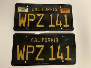 1963 Vintage California License Plates Pair Black And Yellow Dmv Clear Wpz141