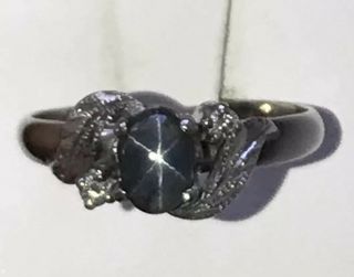 Vintage Blue Gray Star Sapphire & Diamond White Gold Ring 2.  6 Grams Sz 8