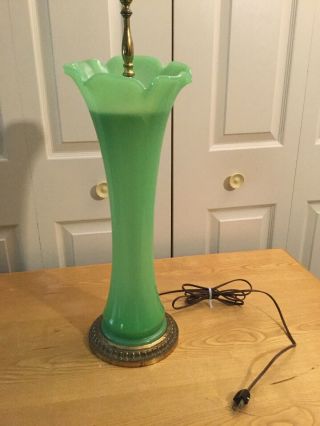 Vintage Opaline Glass Jade Green Jadeite Art Deco Table Lamp