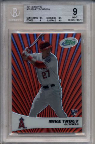 Mike Trout 2011 Etopps 35 Bgs 9 Rookie Rc 247/999 (rare Rc) K8010