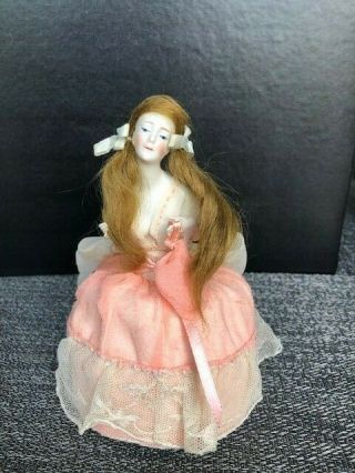 Antique German Bisque Half Doll Mohair Extended Arms