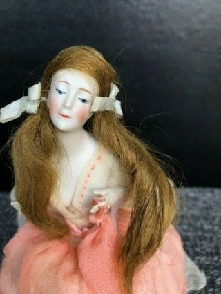 ANTIQUE GERMAN BISQUE HALF DOLL MOHAIR EXTENDED ARMS 2