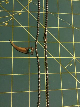 Native American Vintage Beaded Necklace With Turquoise And Sterling Claw Pendant 6