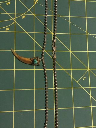 Native American Vintage Beaded Necklace With Turquoise And Sterling Claw Pendant 7