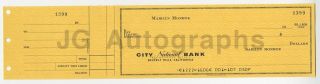 Marilyn Monroe -,  Vintage Personal Bank Check & Check Stub 1399