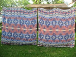 Vintage Camp Blankets Reversible Pair Indian Boho Cottage Beach Shabby Chic