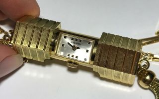 Vtg Rare Designer Bucherer Gold Tone Clock Fringe Pendant Necklace