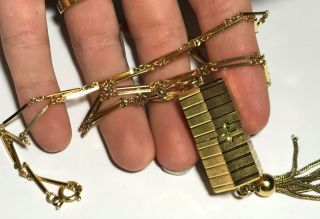 Vtg RARE Designer BUCHERER Gold Tone Clock Fringe Pendant Necklace 5