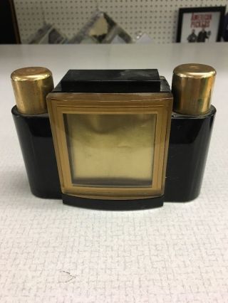 Vintage Smoking Set Table Lighter Cigarette Case Holder Art Deco Black Gold