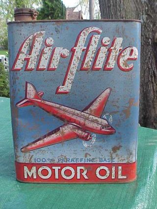 Very Rare Air Flite 2 Gallon Motor Oil Can Plane Grafics