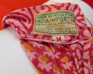 Vintage India Imports of Rhode Island Pink Orange Block Print Boho Maxi Dress 3