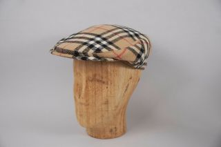 Vintage Burberrys Cap Nova Check Plaid Wool Hat Mens 7 3/8 Large Authentic