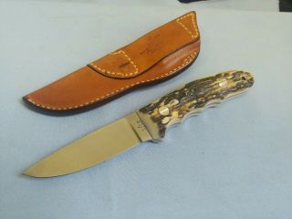 Vintage Handmade Jimmy Lile,  Dot,  Stag,  Hunting Knife & Sheath