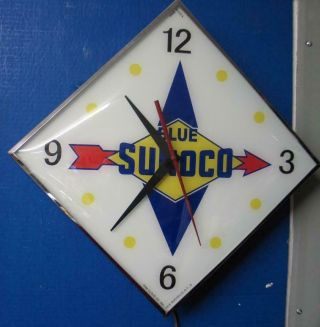 Vintage Pam Lighted Advertising Blue Sunoco Clock