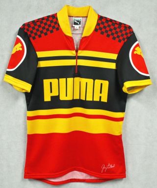 Vtg 80s Puma Greg Lemond Cycling Jersey Large Red Black 1/4 Zip Tour De France