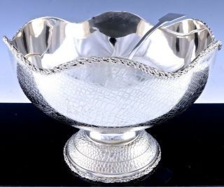 Wonderful Large Vintage Silver Plate Punch Serving Bowl W Antique Ladle Spoon
