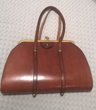 Vtg Handmade Etienne Aigner Leather Handbag Hard Shell Kiss Lock Rare