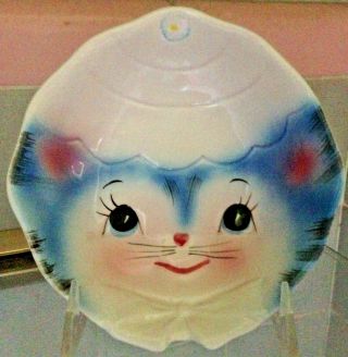 Vintage Lefton Japan Springtime Porcelain Miss Priss Kitty Cat Soup Bowl
