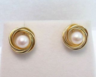 Vintage Carla Saltwater Akoya Pearl 14k Gold Earrings