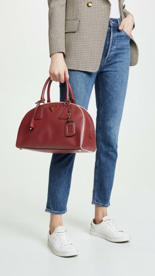 Prada Vintage Red Saffiano Leather Bowling Bag
